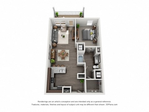 Floor plan for 1 bed, 1 bath, 793 sqft